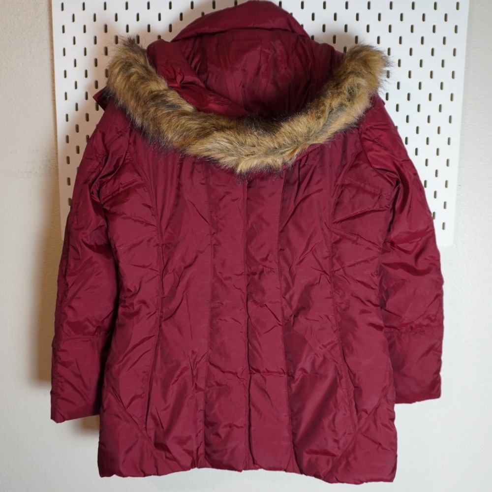 Marc New York Andrew Marc Maroon Down Puffer Coat Faux Fur Hooded‎ JacketWomen M